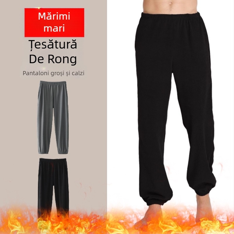 Pantaloni scurți de catifea lejeri pentru bărbați grași, de iarnă, căptușiți cu fleece și îngroșați, casual, caldi