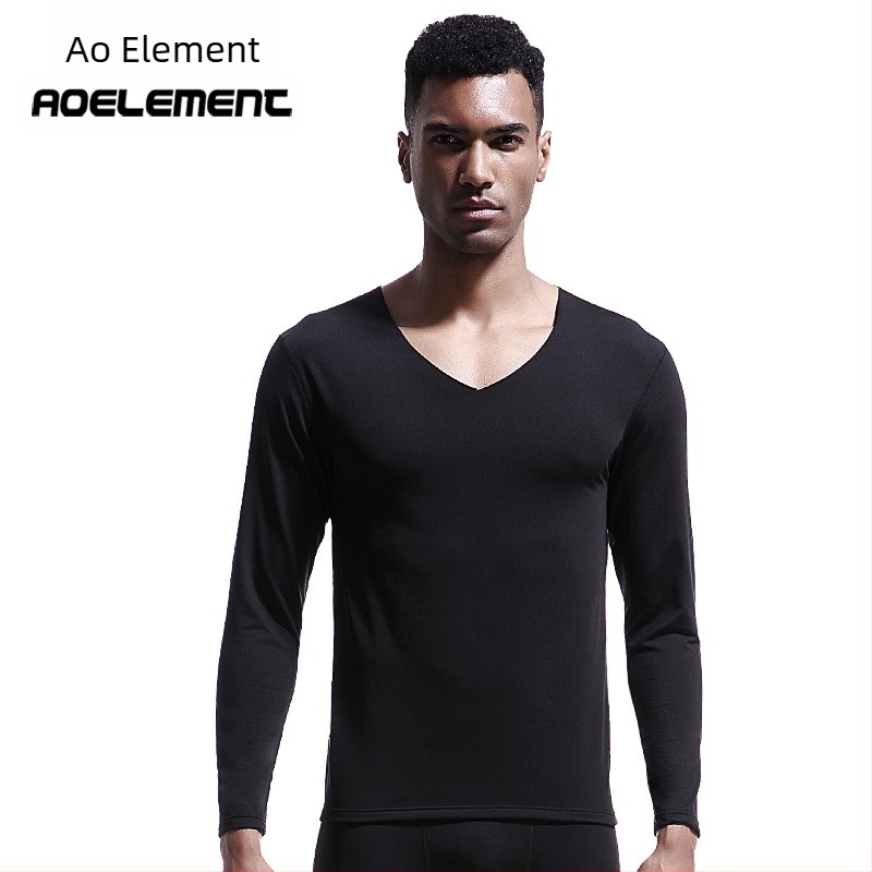 Lenjerie termică fără sudură pentru bărbați, top cu guler în V, iarnă, slim-fit, căptușit cu fleece, cămașă subțire strâmtă, haine de toamnă, pulover din bumbac