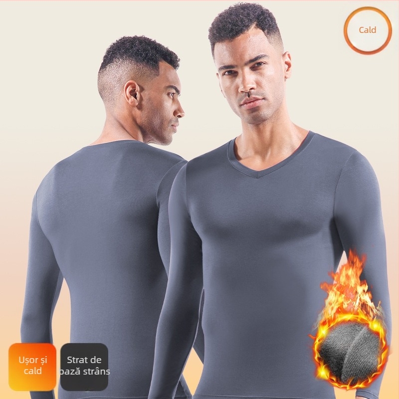 Lenjerie termică pentru bărbați, top cu mânecă lungă, strâmt, cu guler în V, toamnă și iarnă, subțire, tricou de bază, haine de toamnă, tineri și de vârstă mijlocie, lenjerie de iarnă