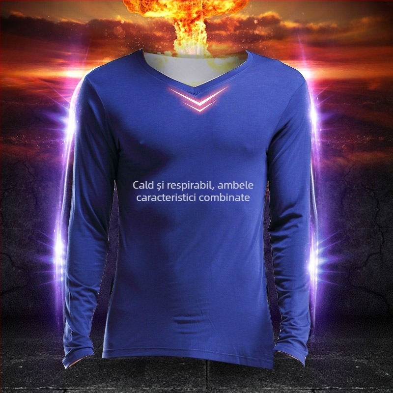 Lenjerie termică pentru bărbați, top cu mânecă lungă, strâmt, cu guler în V, toamnă și iarnă, subțire, tricou de bază, haine de toamnă, tineri și de vârstă mijlocie, lenjerie de iarnă