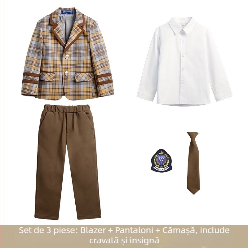 Haine de primăvară și toamnă pentru elevi de școală elementară, uniformă școlară în stil britanic, grădiniță, haine de grădină pentru copii, costum în carouri, costum cu fustă