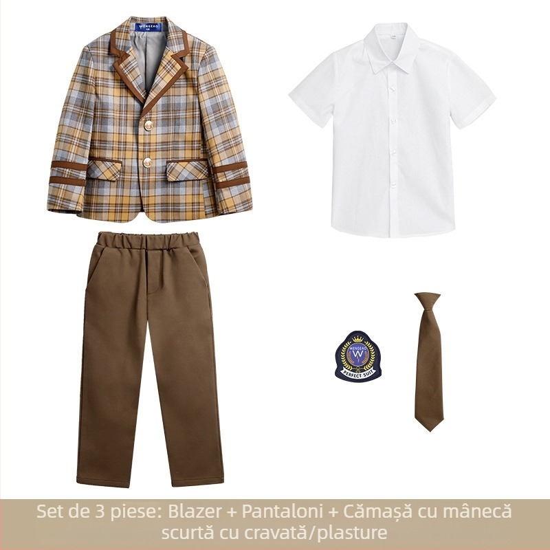 Haine de primăvară și toamnă pentru elevi de școală elementară, uniformă școlară în stil britanic, grădiniță, haine de grădină pentru copii, costum în carouri, costum cu fustă