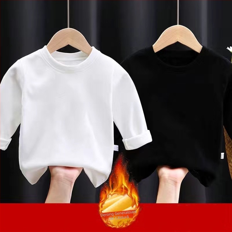 Tricou pentru copii, culoare solidă, toamnă și iarnă, cu guler rotund, mânecă lungă, tricou cald pentru băieți și fete
