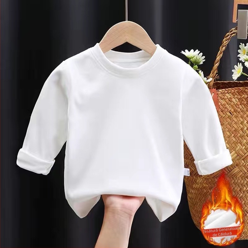 Tricou pentru copii, culoare solidă, toamnă și iarnă, cu guler rotund, mânecă lungă, tricou cald pentru băieți și fete