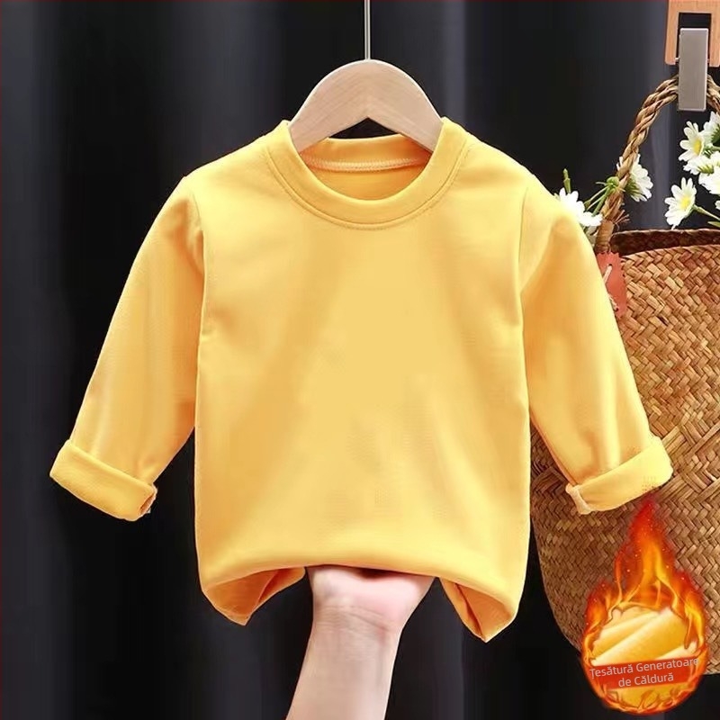 Tricou pentru copii, culoare solidă, toamnă și iarnă, cu guler rotund, mânecă lungă, tricou cald pentru băieți și fete