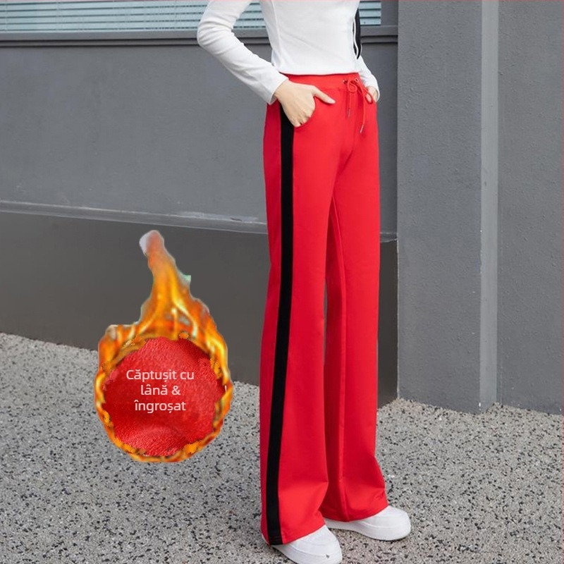 Pantaloni largi pentru femei, stil de vară, ușor evazați, dungă subțire, talie înaltă, pantaloni sport casual