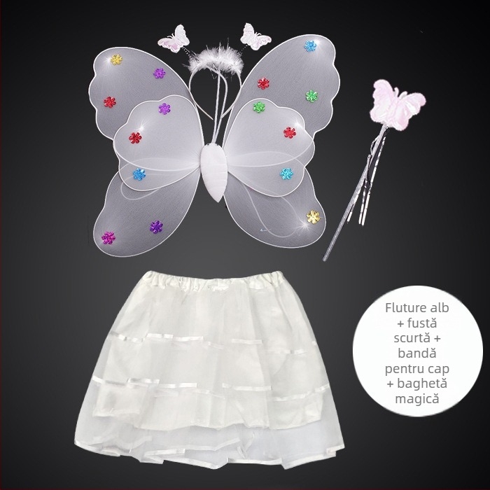 Îmbrăcăminte de performanță pentru copii, grădiniță, rochie de performanță prințesă, costum din patru piese, aripi de înger fluture