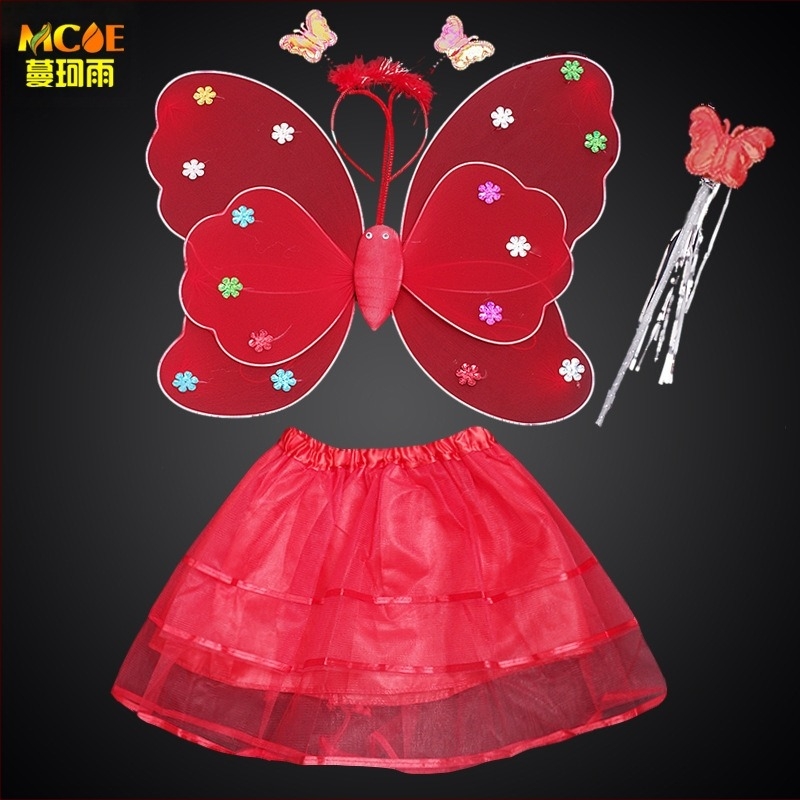 Îmbrăcăminte de performanță pentru copii, grădiniță, rochie de performanță prințesă, costum din patru piese, aripi de înger fluture