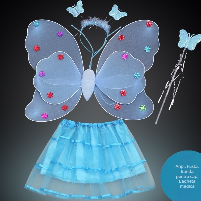 Îmbrăcăminte de performanță pentru copii, grădiniță, rochie de performanță prințesă, costum din patru piese, aripi de înger fluture