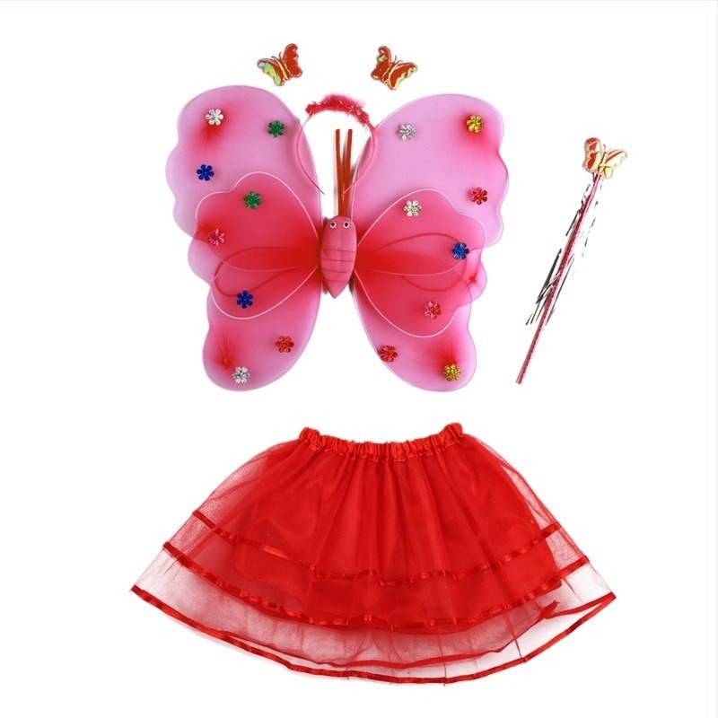 Îmbrăcăminte de performanță pentru copii, grădiniță, rochie de performanță prințesă, costum din patru piese, aripi de înger fluture