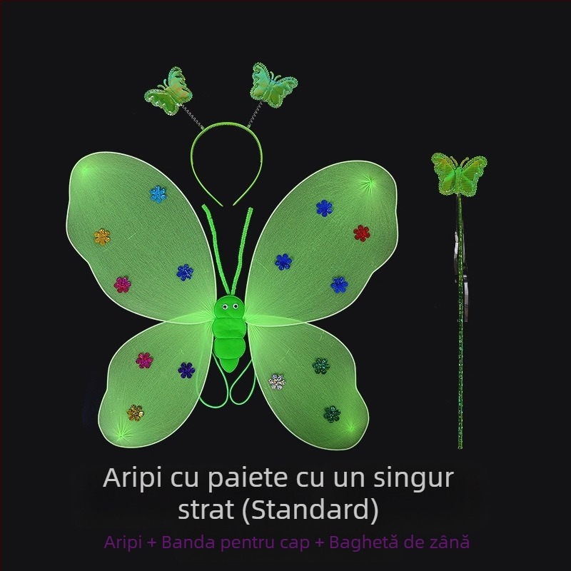 Îmbrăcăminte de performanță pentru copii, grădiniță, rochie de performanță prințesă, costum din patru piese, aripi de înger fluture