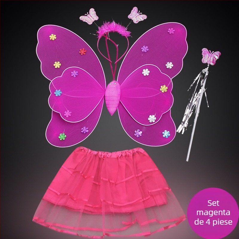 Îmbrăcăminte de performanță pentru copii, grădiniță, rochie de performanță prințesă, costum din patru piese, aripi de înger fluture