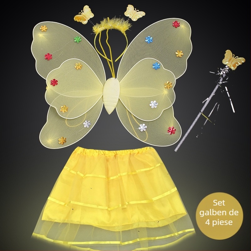 Îmbrăcăminte de performanță pentru copii, grădiniță, rochie de performanță prințesă, costum din patru piese, aripi de înger fluture