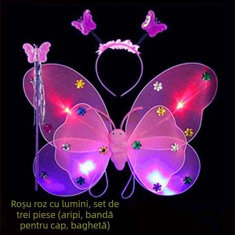 Îmbrăcăminte de performanță pentru copii, grădiniță, rochie de performanță prințesă, costum din patru piese, aripi de înger fluture