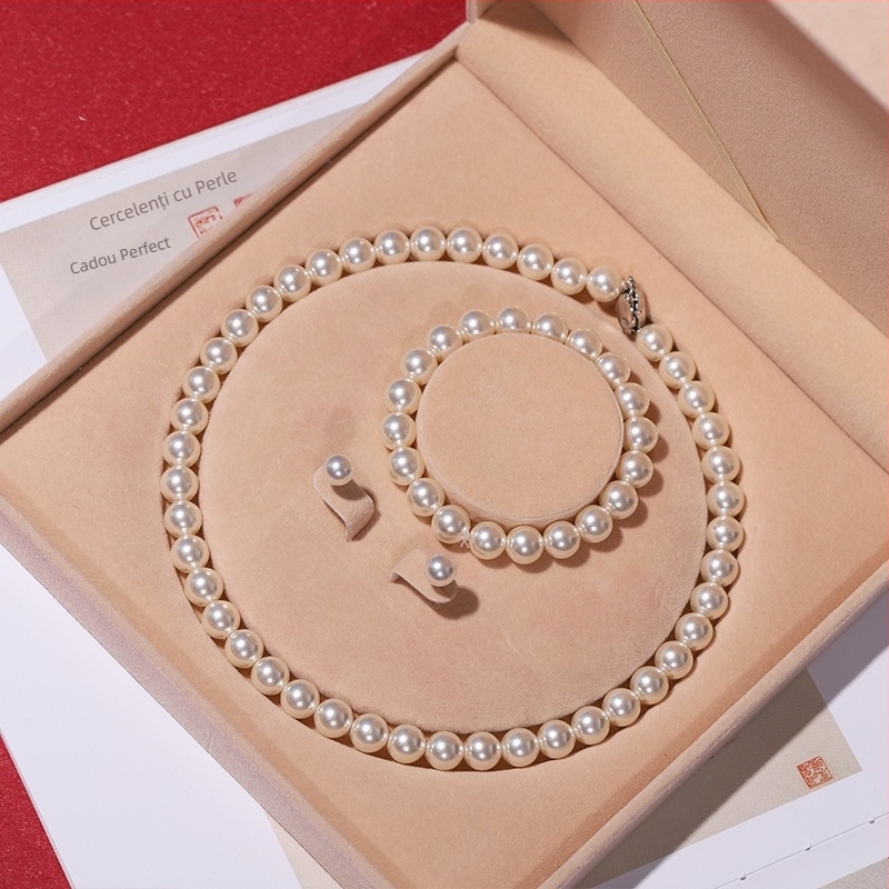 Colier cu perle naturale din scoici de mare adânc, en-gros, set de trei piese pentru femei, bijuterii, cadou de Ziua Mamei, cadou live