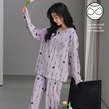 Pijamale cu mânecă lungă de toamnă și de iarnă pentru femei, purtare exterioară cu bandă de susținere, piept, o singură bucată, două piese, drăguț, plus mărime, lejer, haine de casă