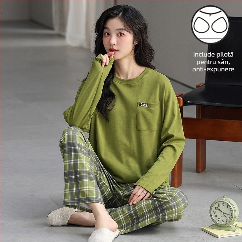 Pijamale cu mânecă lungă de toamnă și de iarnă pentru femei, purtare exterioară cu bandă de susținere, piept, o singură bucată, două piese, drăguț, plus mărime, lejer, haine de casă