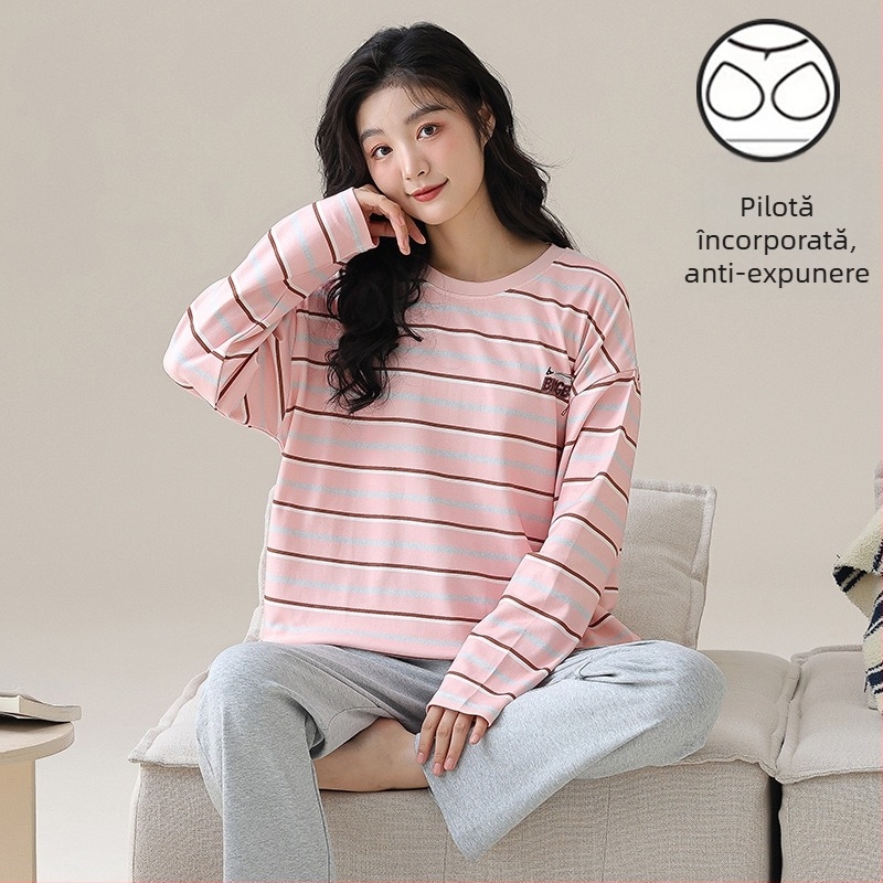 Pijamale cu mânecă lungă de toamnă și de iarnă pentru femei, purtare exterioară cu bandă de susținere, piept, o singură bucată, două piese, drăguț, plus mărime, lejer, haine de casă