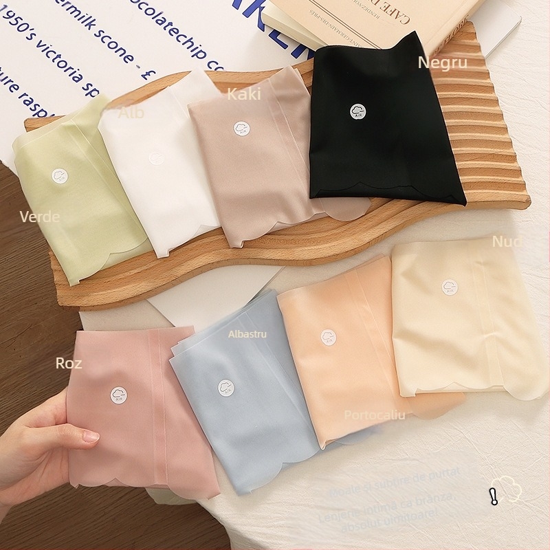 Chiloți de mătase translucidă Ice Silk, ambalați în vid, pentru femei, mască bacteriostatică Naked 7A, pantaloni confortabili cu talie medie