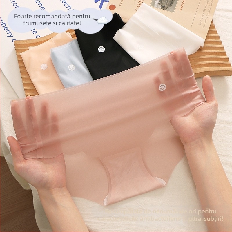 Chiloți de mătase translucidă Ice Silk, ambalați în vid, pentru femei, mască bacteriostatică Naked 7A, pantaloni confortabili cu talie medie