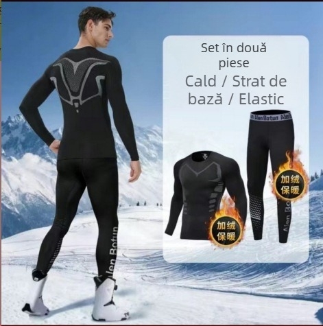 Costum de lenjerie termică de catifea pentru bărbați, de iarnă, căptușit cu fleece, îngroșat, rezistent la frig, sport, haine strâmte de toamnă, pantaloni lungi