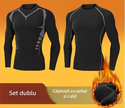 Costum de lenjerie termică de catifea pentru bărbați, de iarnă, căptușit cu fleece, îngroșat, rezistent la frig, sport, haine strâmte de toamnă, pantaloni lungi