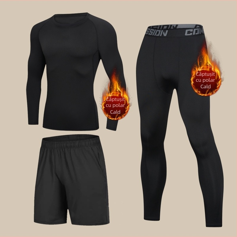 Costum de lenjerie termică de catifea pentru bărbați, de iarnă, căptușit cu fleece, îngroșat, rezistent la frig, sport, haine strâmte de toamnă, pantaloni lungi