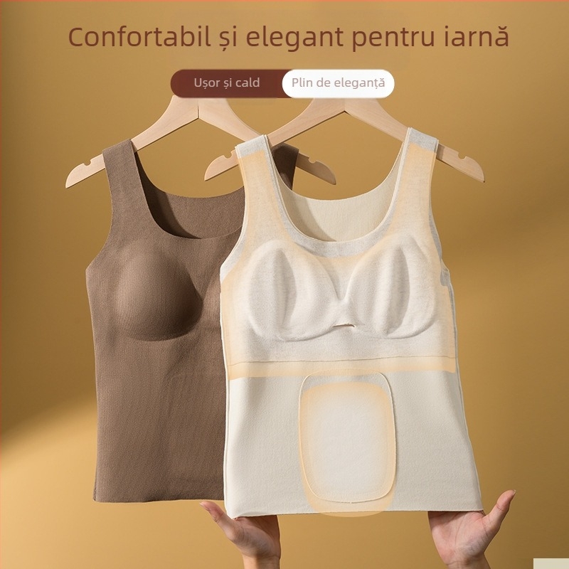A58 Toamna și iarna Nouă Vestă termică pentru femei, non-marking, cu pernă de piept, sutien fără uzură, lenjerie dintr-o singură piesă, lenjerie interioară și exterioară, top