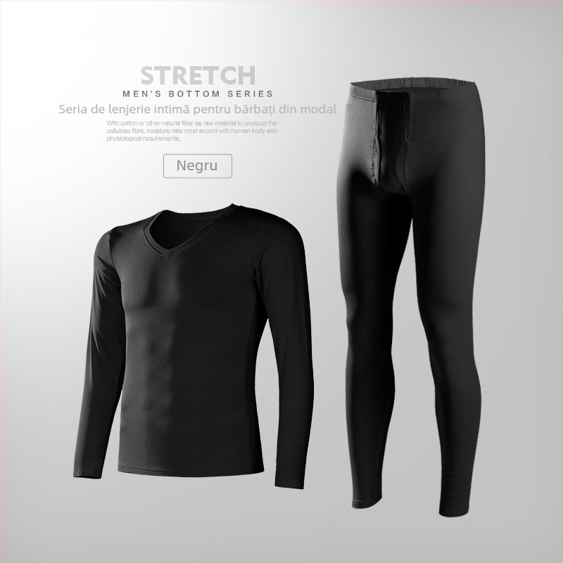 Set de lenjerie termică modală pentru bărbați, haine și pantaloni subțiri de toamnă, slim fit, culoare solidă, bază ultra-subțire pentru tineri