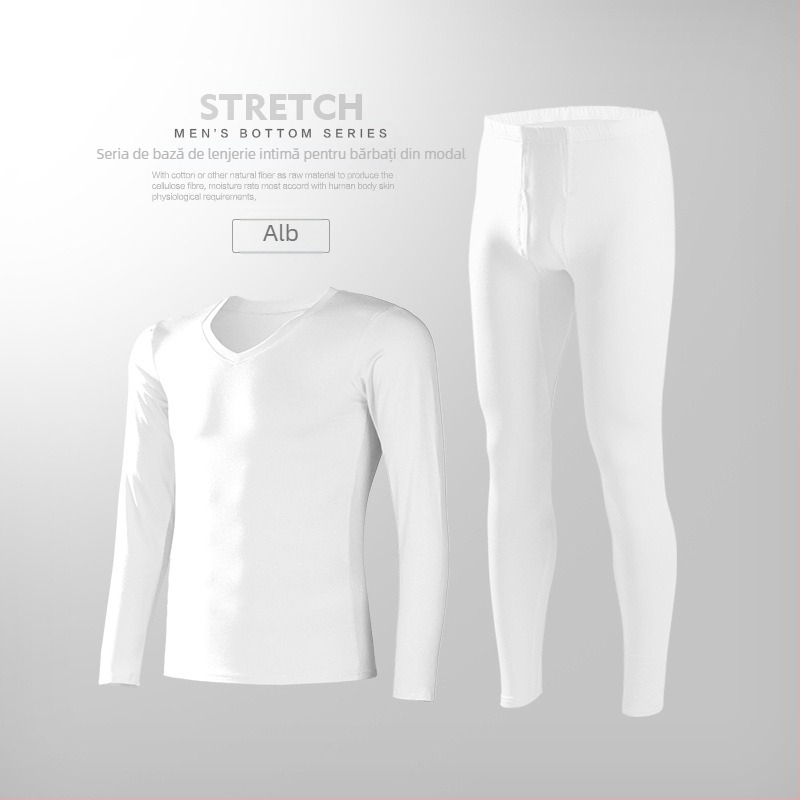 Set de lenjerie termică modală pentru bărbați, haine și pantaloni subțiri de toamnă, slim fit, culoare solidă, bază ultra-subțire pentru tineri
