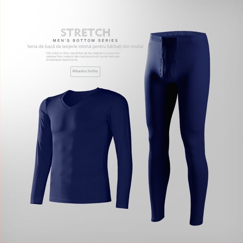 Set de lenjerie termică modală pentru bărbați, haine și pantaloni subțiri de toamnă, slim fit, culoare solidă, bază ultra-subțire pentru tineri