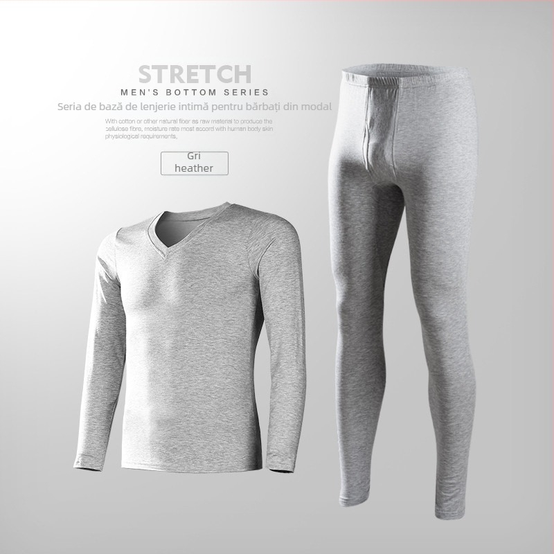 Set de lenjerie termică modală pentru bărbați, haine și pantaloni subțiri de toamnă, slim fit, culoare solidă, bază ultra-subțire pentru tineri