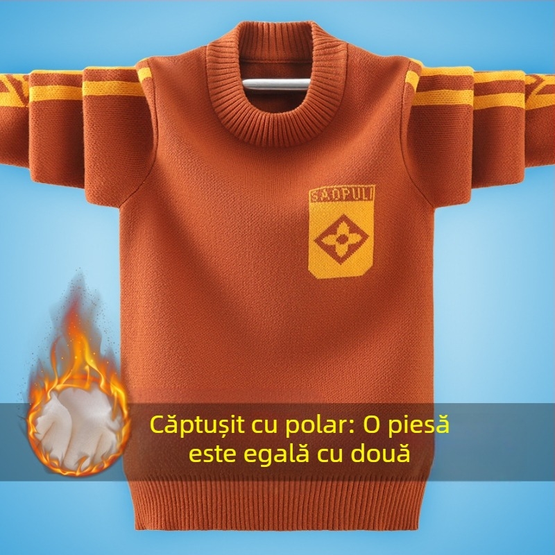 Pulover pentru băieți, toamnă și iarnă, îngroșat, 2023, nou, pulover pentru copii, fir de bumbac, stil coreean pentru băieți, modă