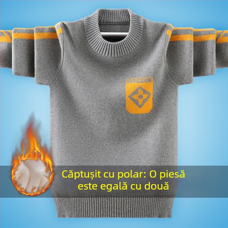 Pulover pentru băieți, toamnă și iarnă, îngroșat, 2023, nou, pulover pentru copii, fir de bumbac, stil coreean pentru băieți, modă