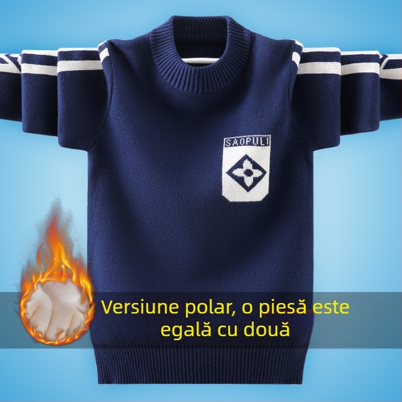 Pulover pentru băieți, toamnă și iarnă, îngroșat, 2023, nou, pulover pentru copii, fir de bumbac, stil coreean pentru băieți, modă