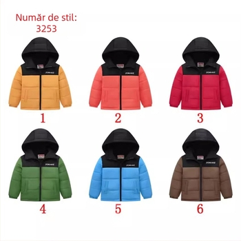 Toamna și iarna, haine noi pentru băieți și fete, copii mari, cu broderie casual, asortate, cu culori, bumbac, la modă, jachetă groasă cu glugă, rezistentă la vânt, cu buzunar, bumbac