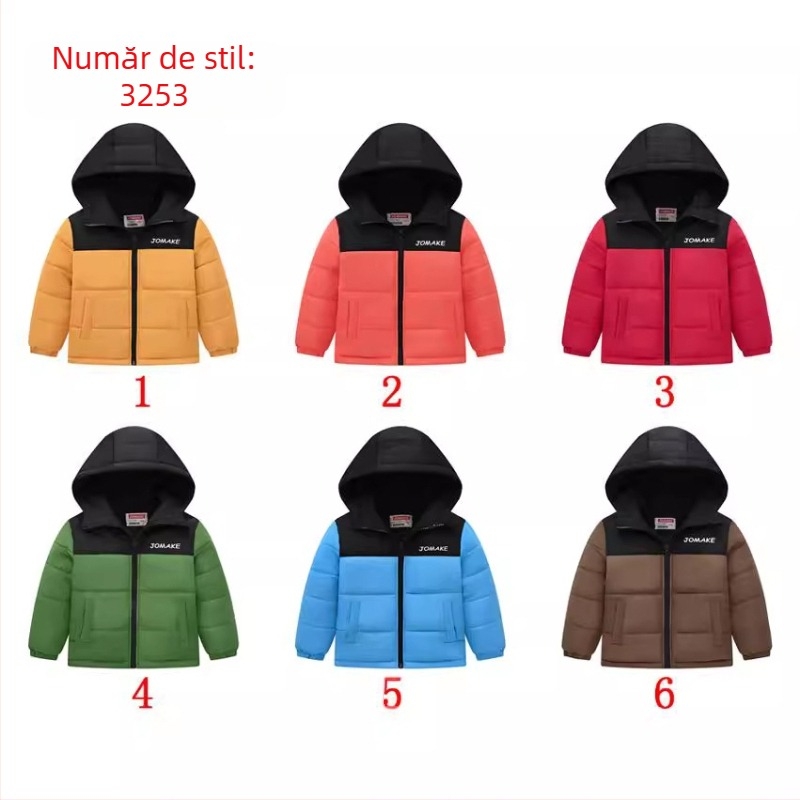 Toamna și iarna, haine noi pentru băieți și fete, copii mari, cu broderie casual, asortate, cu culori, bumbac, la modă, jachetă groasă cu glugă, rezistentă la vânt, cu buzunar, bumbac