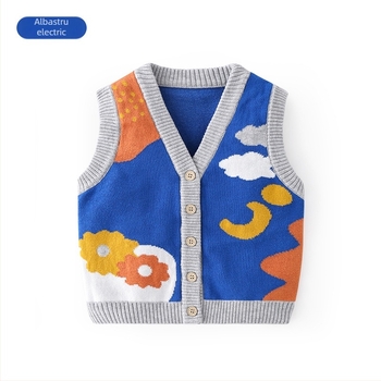 Vestă tricotată din bumbac pur și moale pentru copii, stil K, categorie de îmbrăcăminte de exterior de toamnă pentru copii, cardigan