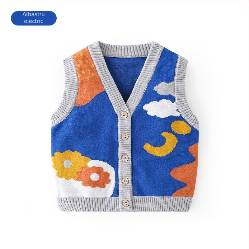 Vestă tricotată din bumbac pur și moale pentru copii, stil K, categorie de îmbrăcăminte de exterior de toamnă pentru copii, cardigan