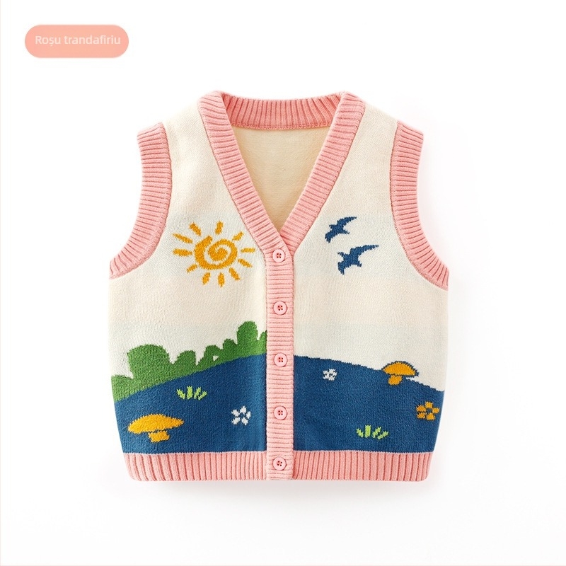 Vestă tricotată din bumbac pur și moale pentru copii, stil K, categorie de îmbrăcăminte de exterior de toamnă pentru copii, cardigan