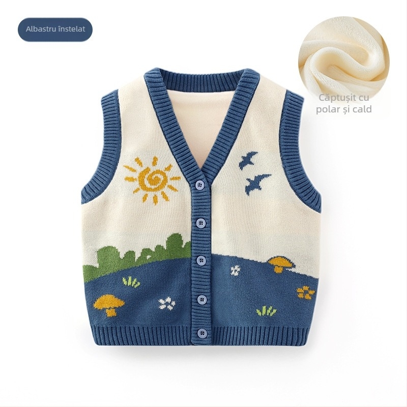 Vestă tricotată din bumbac pur și moale pentru copii, stil K, categorie de îmbrăcăminte de exterior de toamnă pentru copii, cardigan