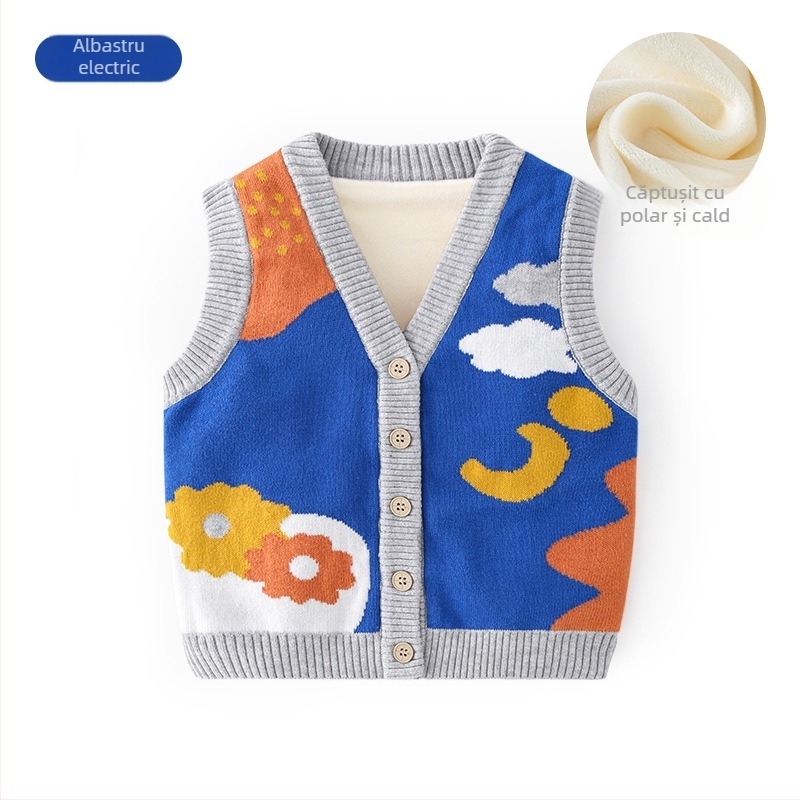 Vestă tricotată din bumbac pur și moale pentru copii, stil K, categorie de îmbrăcăminte de exterior de toamnă pentru copii, cardigan