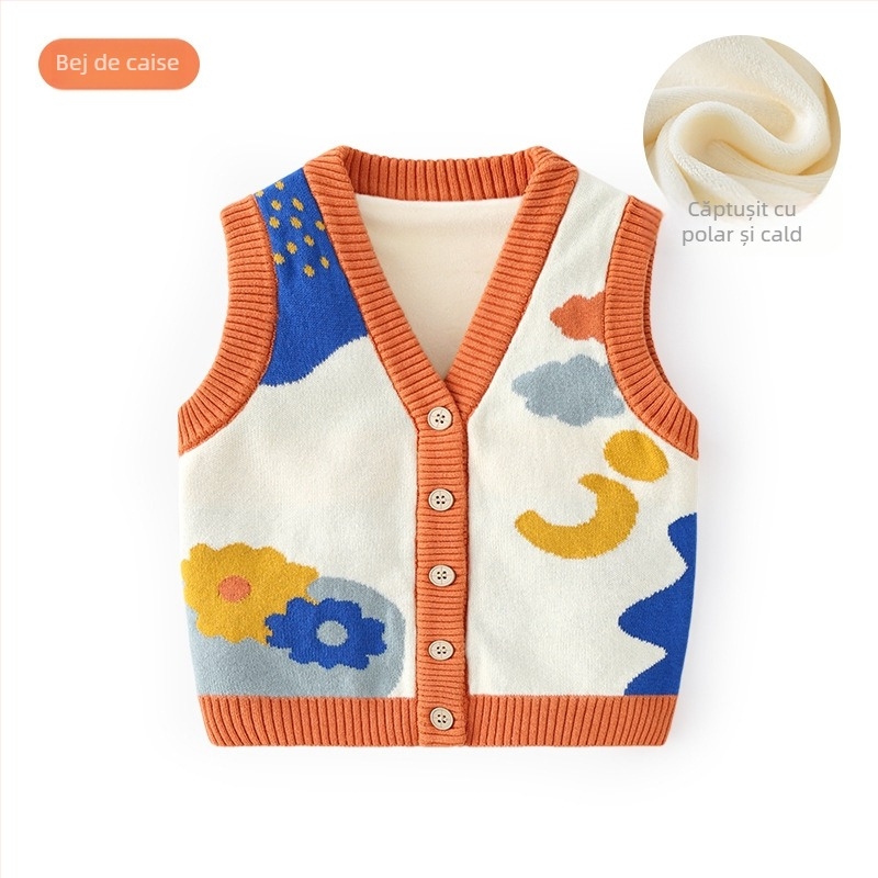 Vestă tricotată din bumbac pur și moale pentru copii, stil K, categorie de îmbrăcăminte de exterior de toamnă pentru copii, cardigan