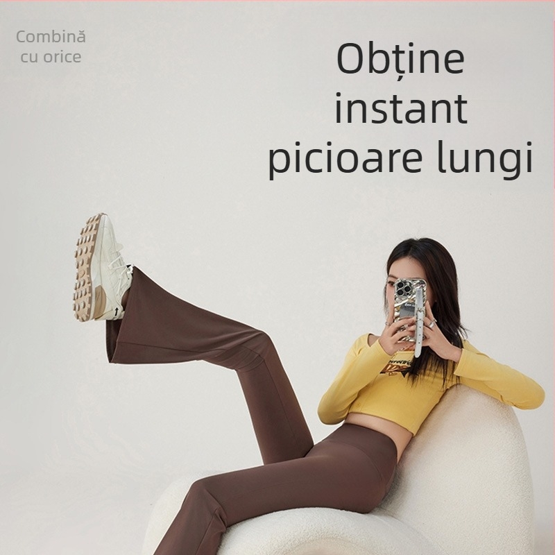 Pantaloni de yoga subțiri, ușor evazați, din mătase de gheață, stil subțire, pentru femei, îmbrăcăminte de vară, talie înaltă, evazați