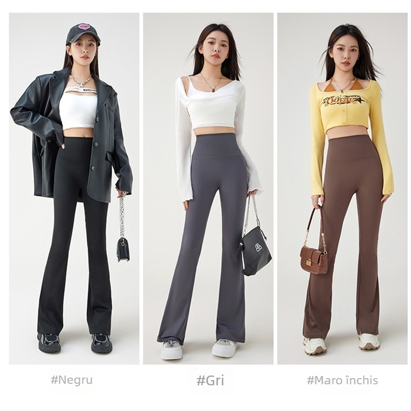 Pantaloni de yoga subțiri, ușor evazați, din mătase de gheață, stil subțire, pentru femei, îmbrăcăminte de vară, talie înaltă, evazați