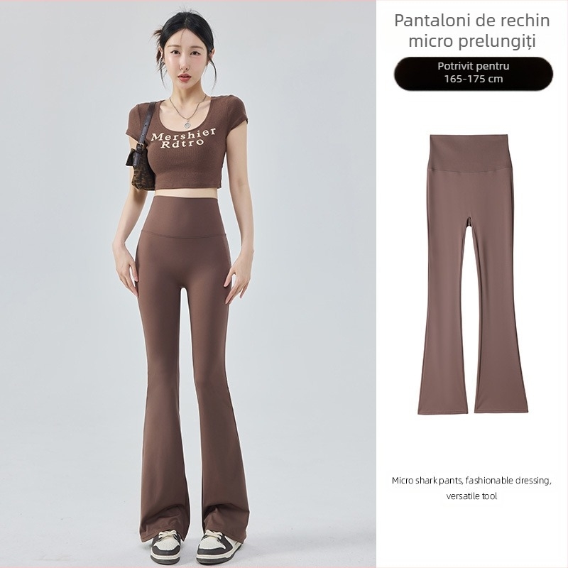 Pantaloni de yoga subțiri, ușor evazați, din mătase de gheață, stil subțire, pentru femei, îmbrăcăminte de vară, talie înaltă, evazați