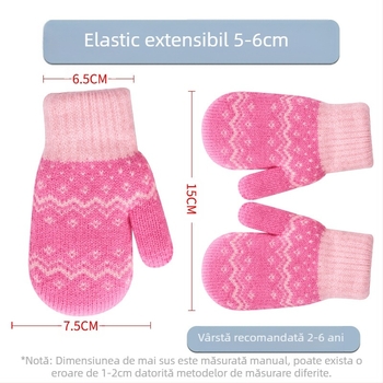 Mănuși de iarnă pentru fete drăguțe, cu căptușeală din fleece dublu strat, îngroșate, rezistente la frig, pentru exterior, pentru copii, sac cu degetele, tricotate, mănuși calde pentru copii