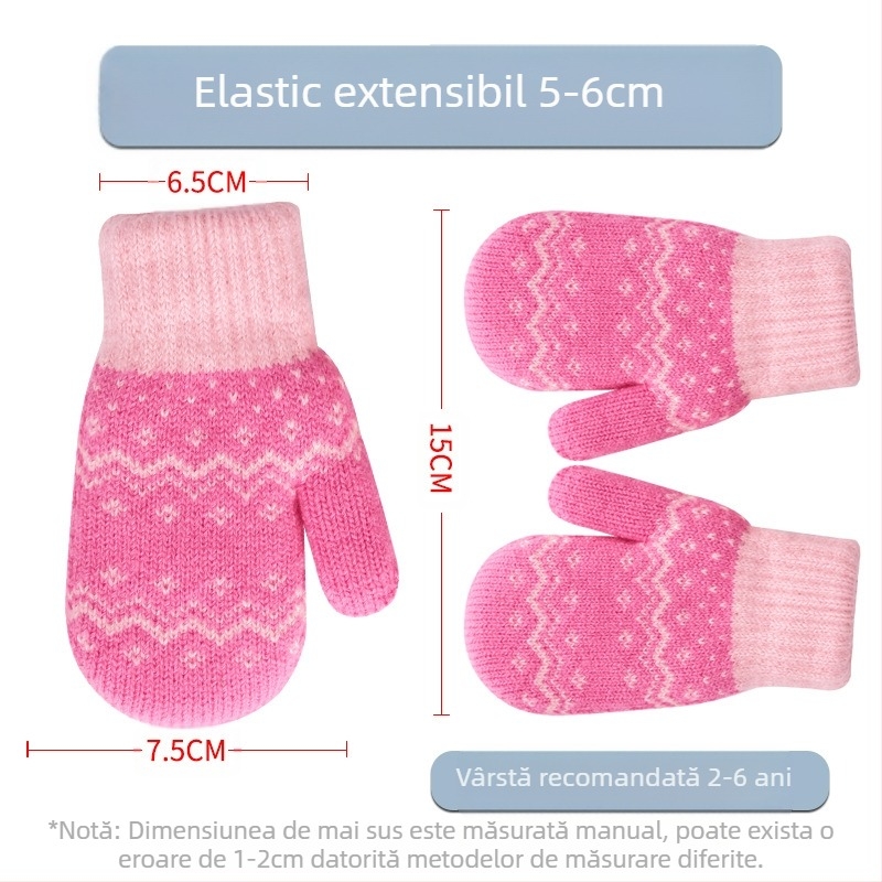 Mănuși de iarnă pentru fete drăguțe, cu căptușeală din fleece dublu strat, îngroșate, rezistente la frig, pentru exterior, pentru copii, sac cu degetele, tricotate, mănuși calde pentru copii
