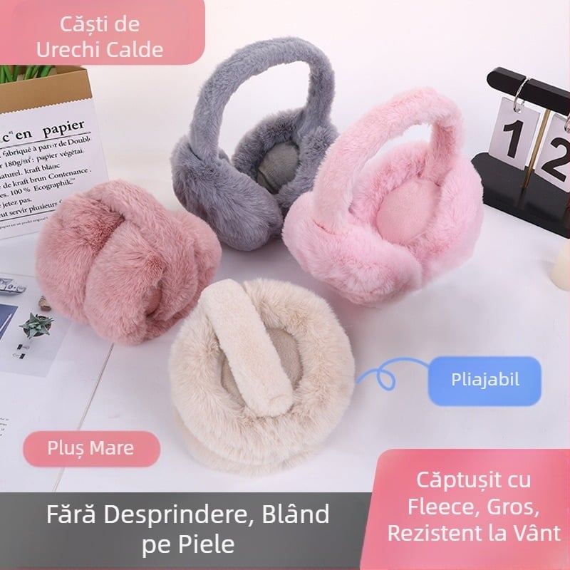 Căști drăguțe de pluș pliabile și calde pentru fete și băieți, căști cu blană de iarnă, căști reglabile rezistente la frig