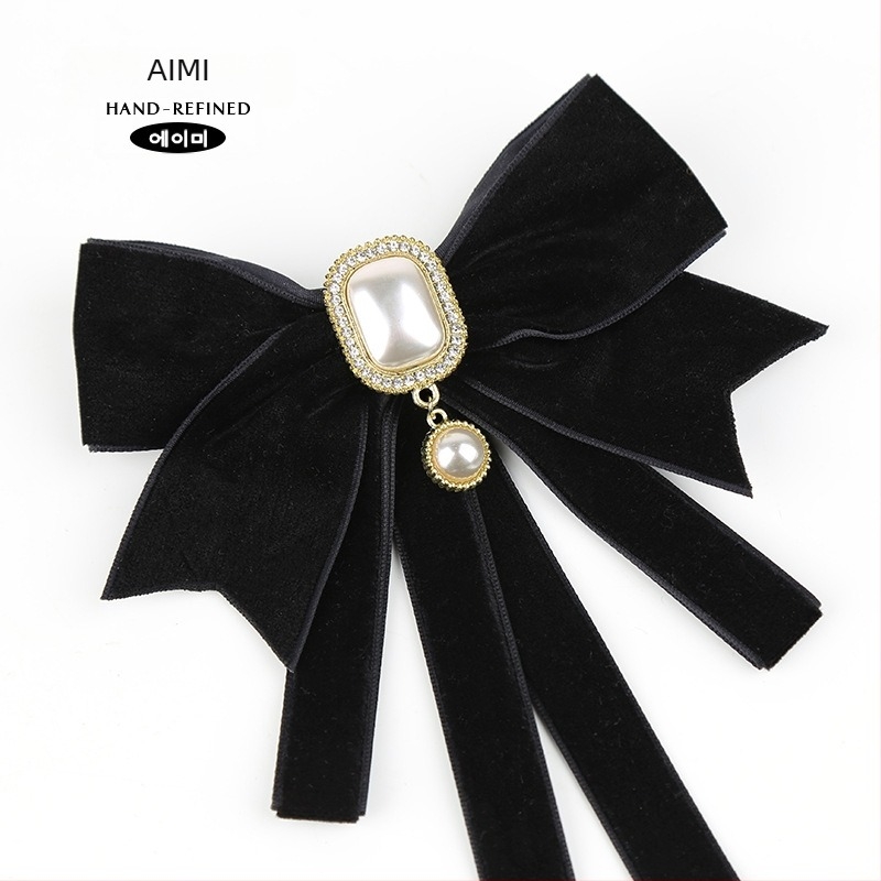 2024 Nou Black Tie pentru femei, guler cu fundă, floral, guler de cămașă, decorațiune cu panglică franceză, stil Academy, pin